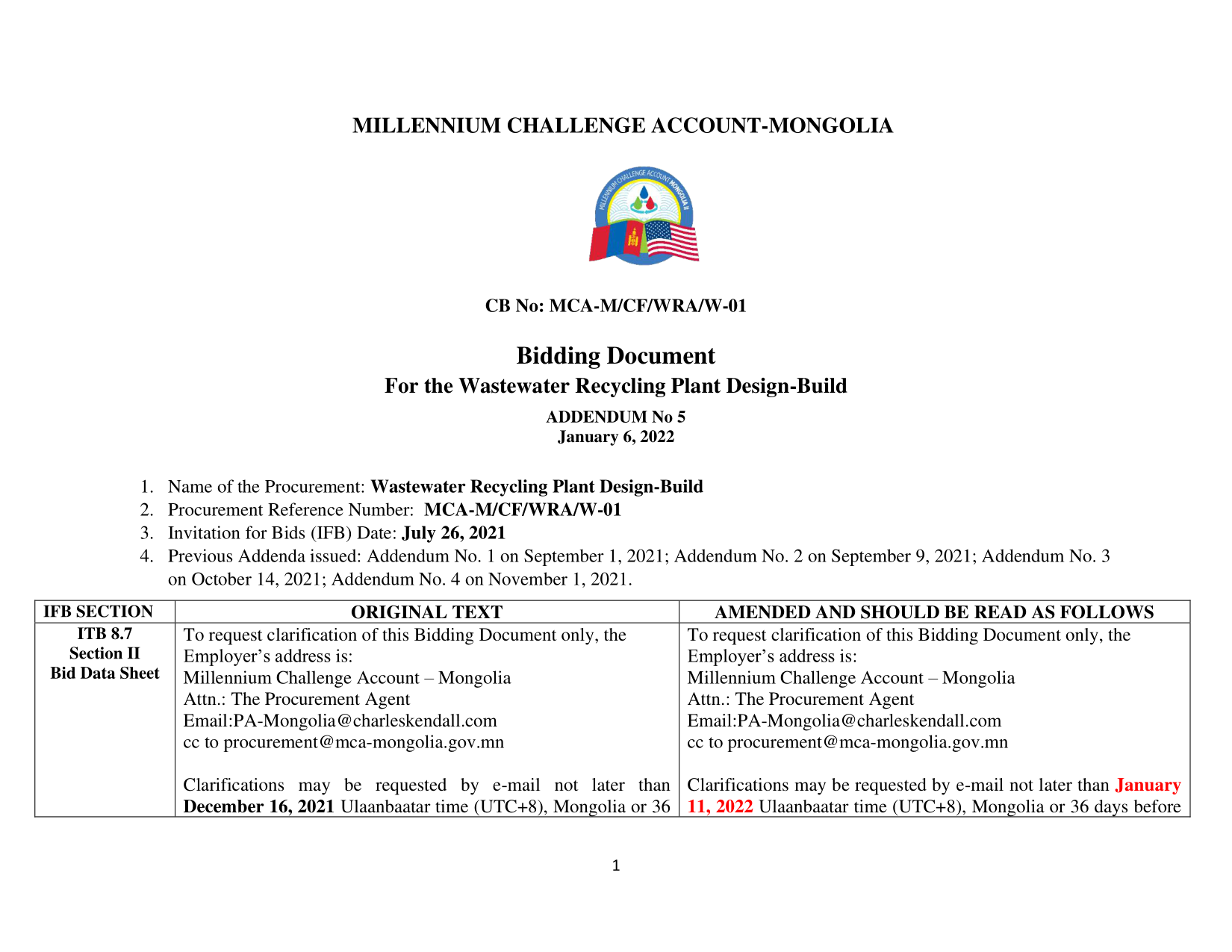 Wastewater Recycling Plant Db Mca M Cf Wra W 01 Addendum 5 Final January 06 2022